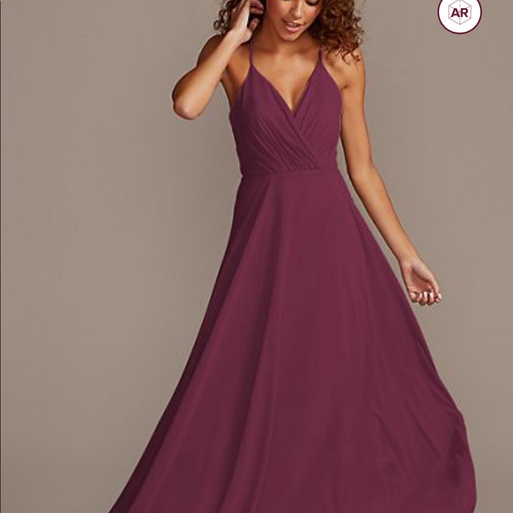 NWT !! David’s Bridal Long Spaghetti V Neck (WINE)